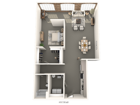 a floor plan of a one bedroom apartment at converse mill lofts in Spartanburg, SC